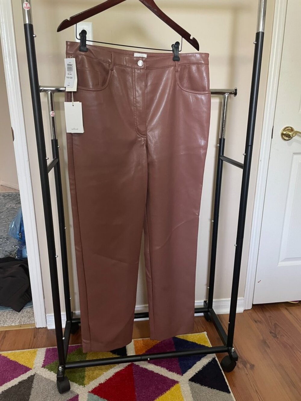 Vegan Leather Pants, Brown, US 14